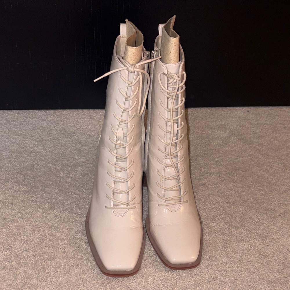 Sam Edelman Cream Lace-Up Boots